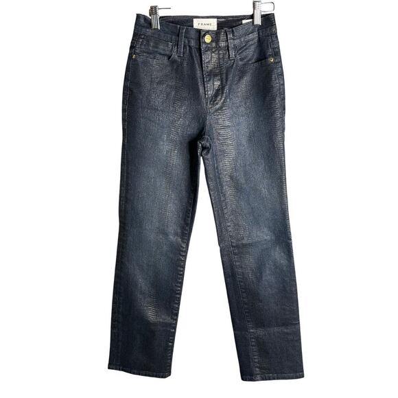 Frame Le High Straight Jeans Lizard Coated Size 24 - Picture 5 of 7
